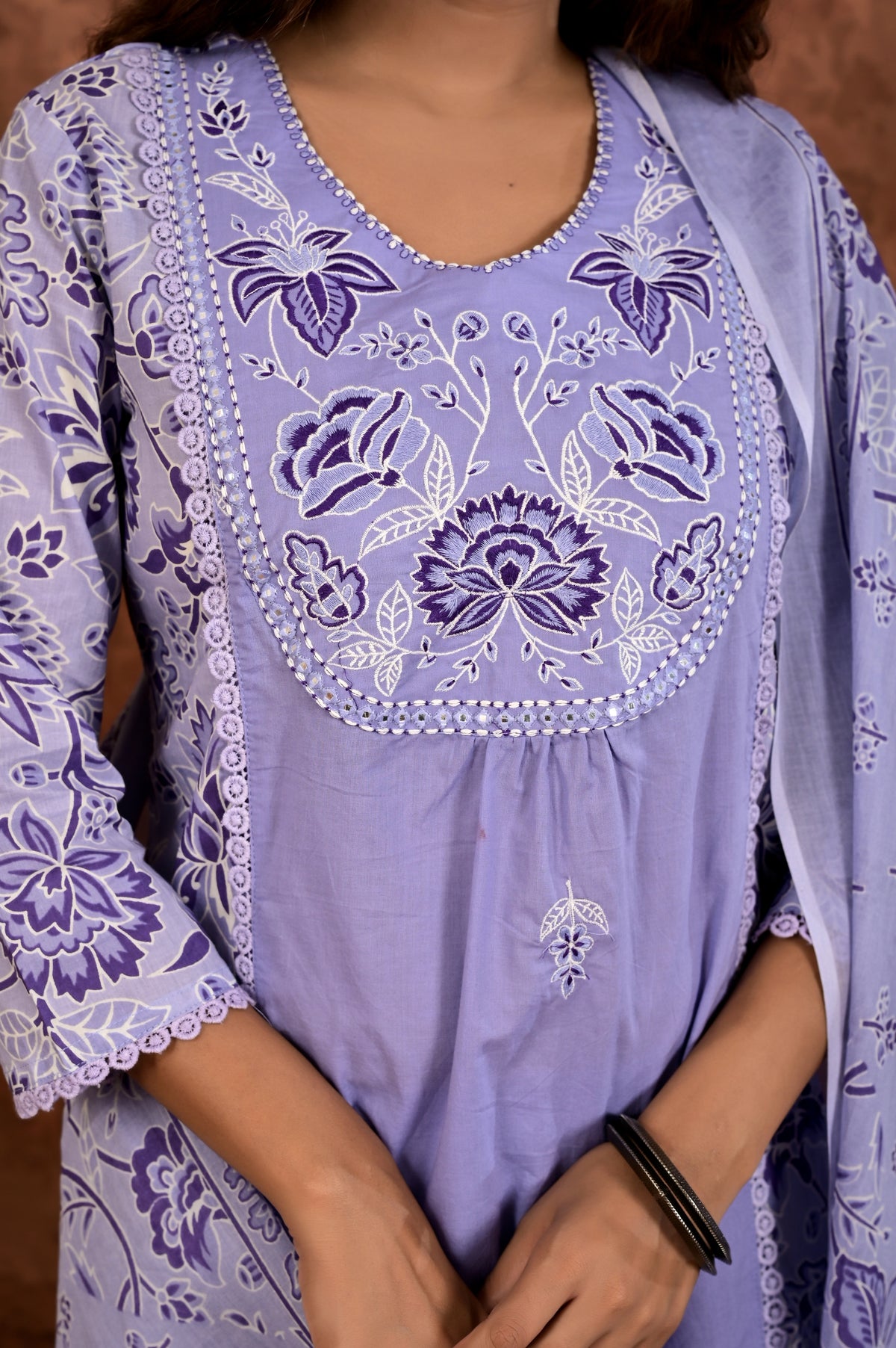 Women’s A-Line Printed Kurta Set with Heavy Embroidered Center Panel