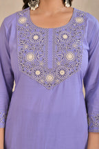 Women’s Embroidered Kurta Pant Dupatta Set with Floral Yoke