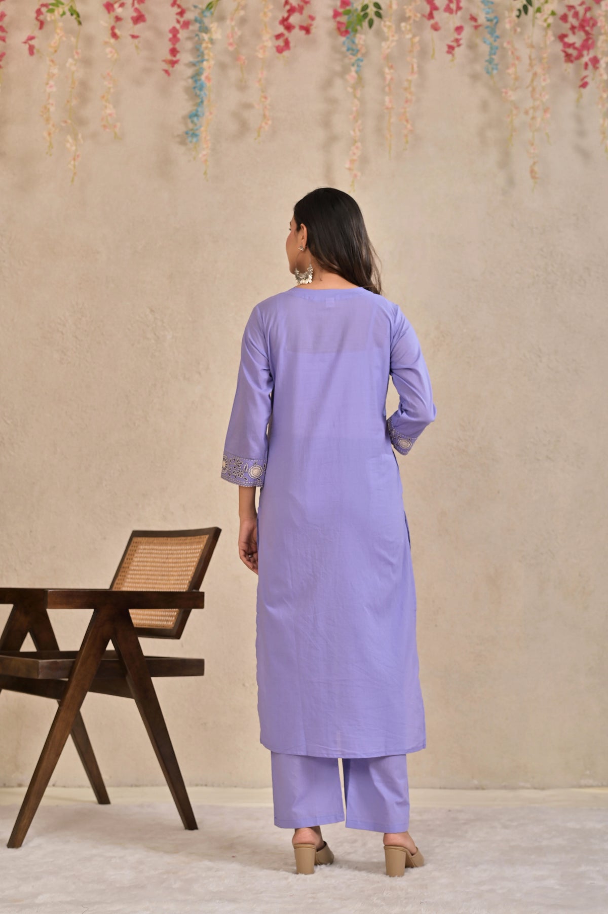Women’s Embroidered Kurta Pant Dupatta Set with Floral Yoke