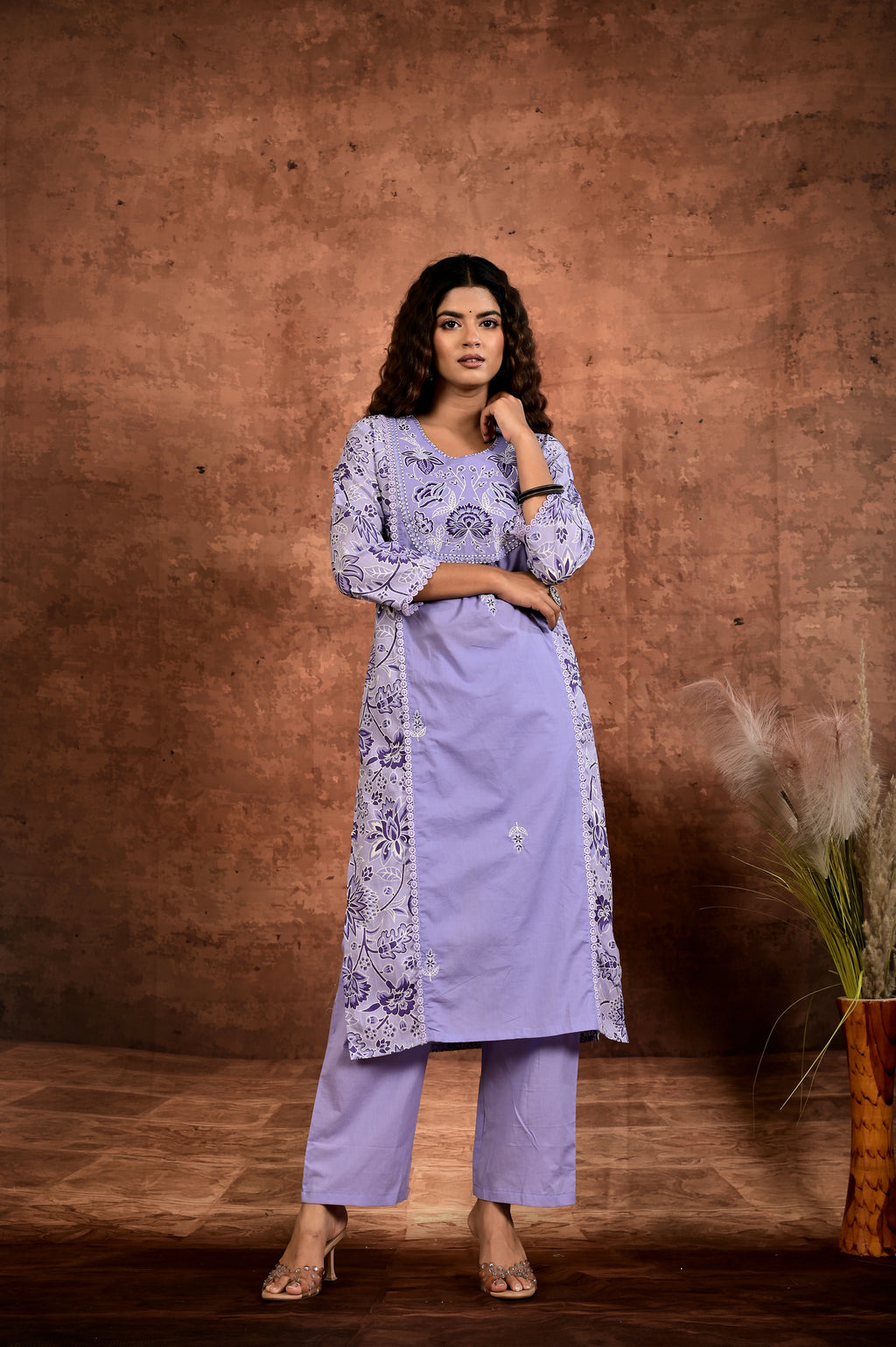 Women’s A-Line Printed Kurta Set with Heavy Embroidered Center Panel