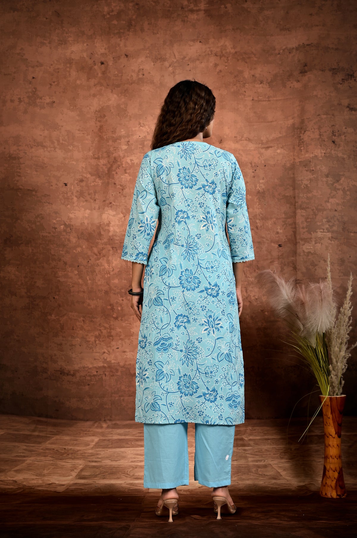 Women’s A-Line Printed Kurta Set with Heavy Embroidered Center Panel
