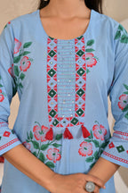Women’s Panel Printed Kurta Set with Pin Tucks, Handwork & Tassels