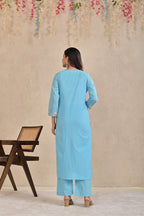 Women’s Embroidered Kurta Pant Dupatta Set with Floral Yoke