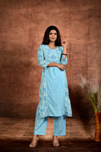 Women’s A-Line Printed Kurta Set with Heavy Embroidered Center Panel