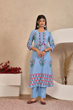 Women’s Panel Printed Kurta Set with Pin Tucks, Handwork & Tassels