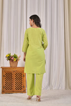 Embroidered Co-ord Set with Tassel Yoke & 3/4 Sleeves