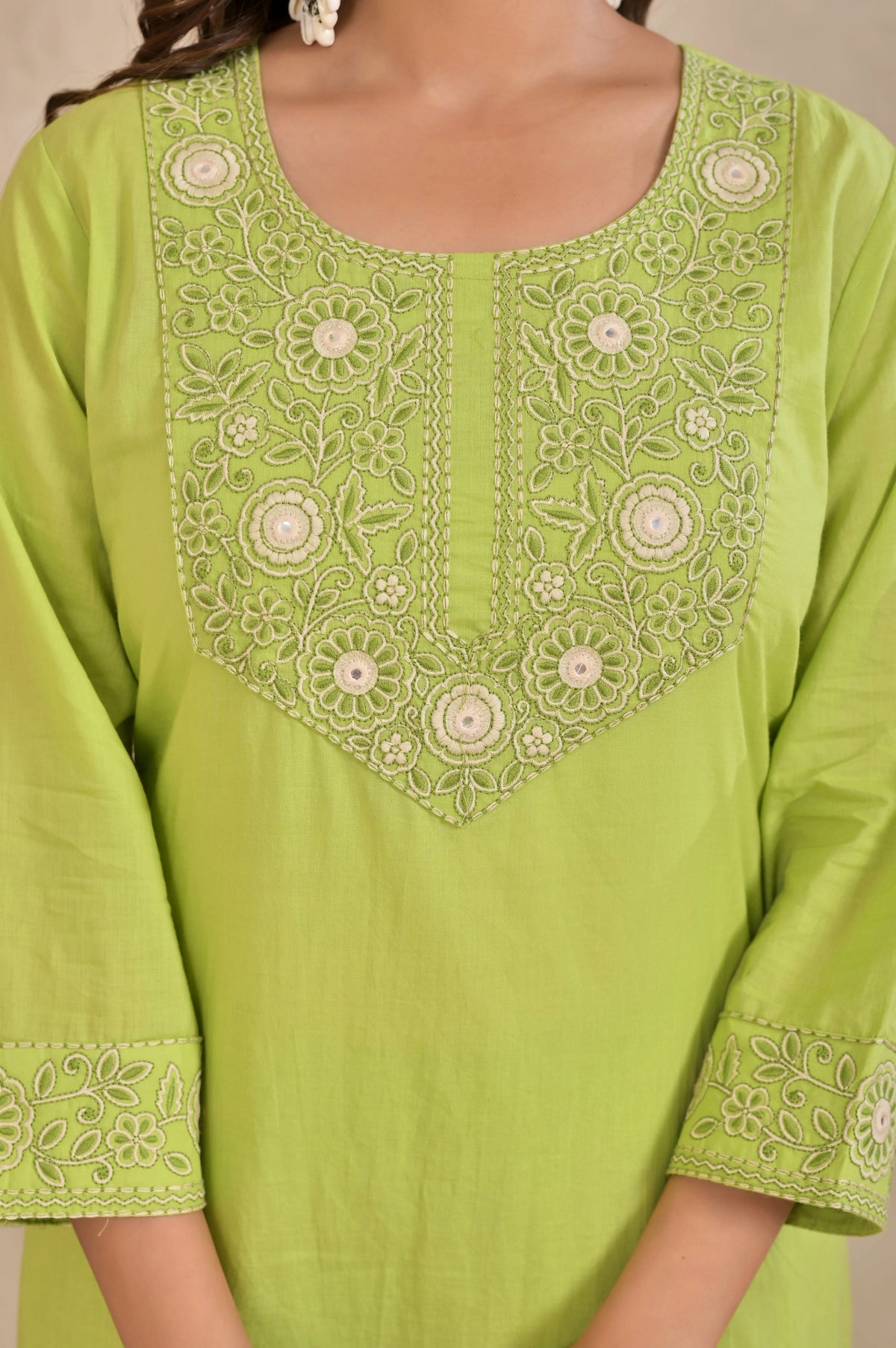 Women’s Embroidered Kurta Pant Dupatta Set with Floral Yoke
