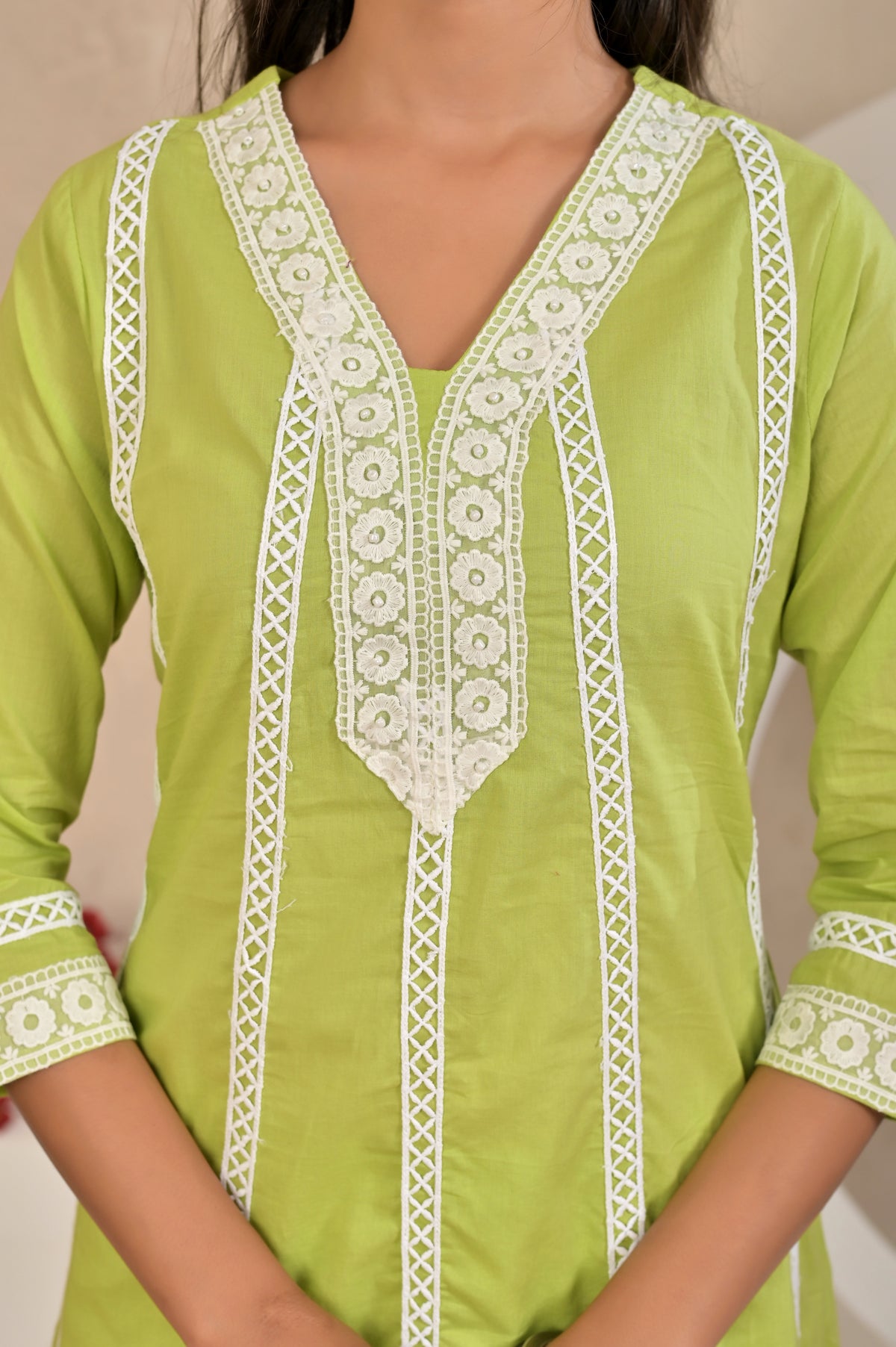 Women’s A-Line Kurta Pant Dupatta Set with Lace Work & Embroidery