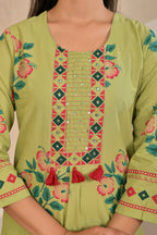 Women’s Panel Printed Kurta Set with Pin Tucks, Handwork & Tassels