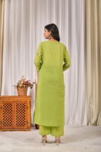 Women’s Embroidered Kurta Set with V-Neckline & Tassel Detailing