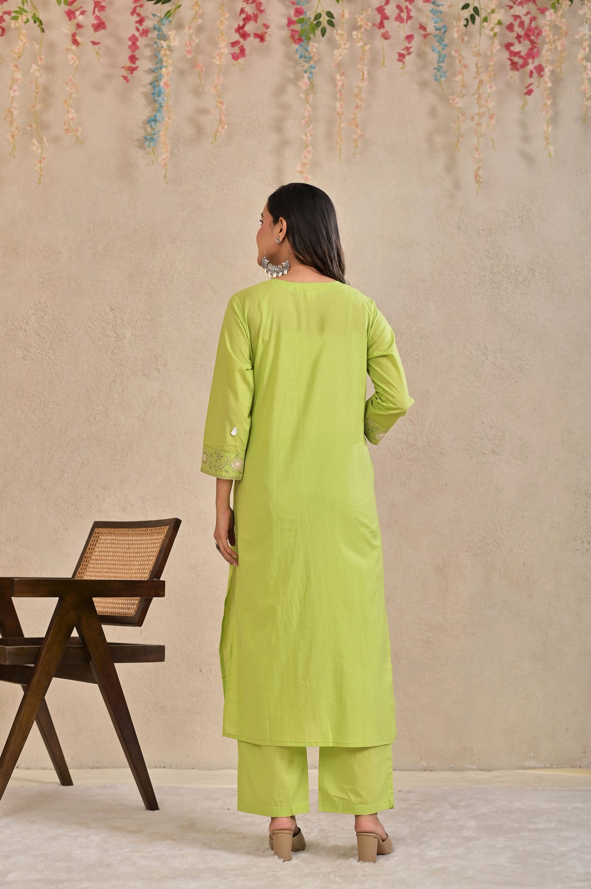 Women’s Embroidered Kurta Pant Dupatta Set with Floral Yoke