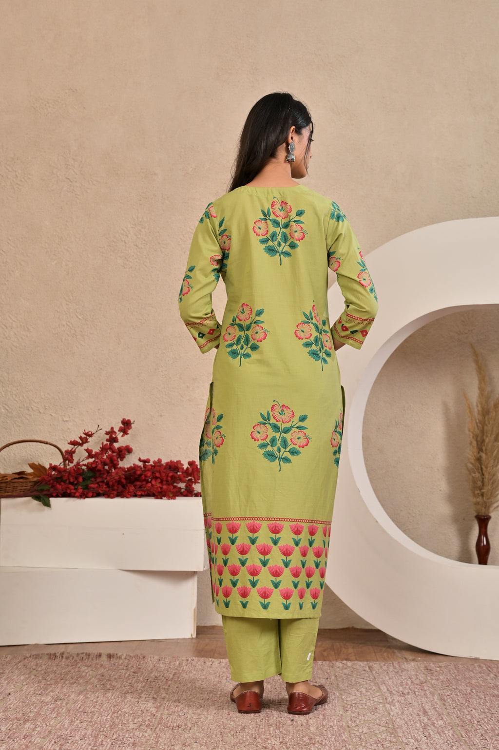 Women’s Panel Printed Kurta Set with Pin Tucks, Handwork & Tassels