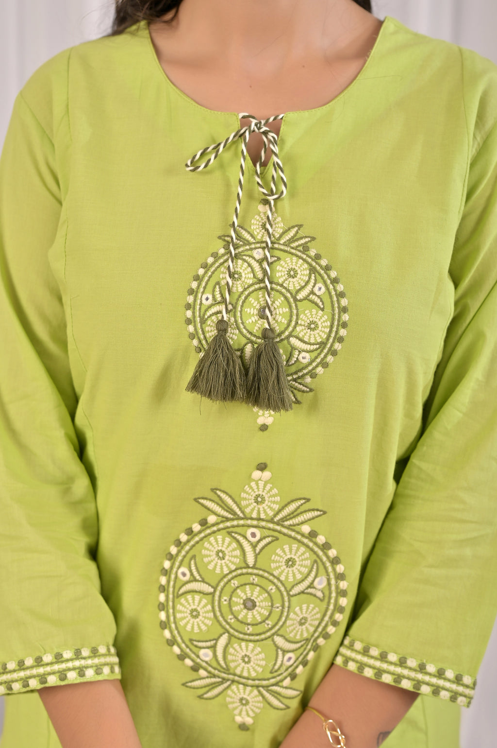 Embroidered Co-ord Set with Tassel Yoke & 3/4 Sleeves