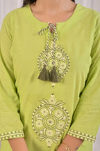 Embroidered Co-ord Set with Tassel Yoke & 3/4 Sleeves