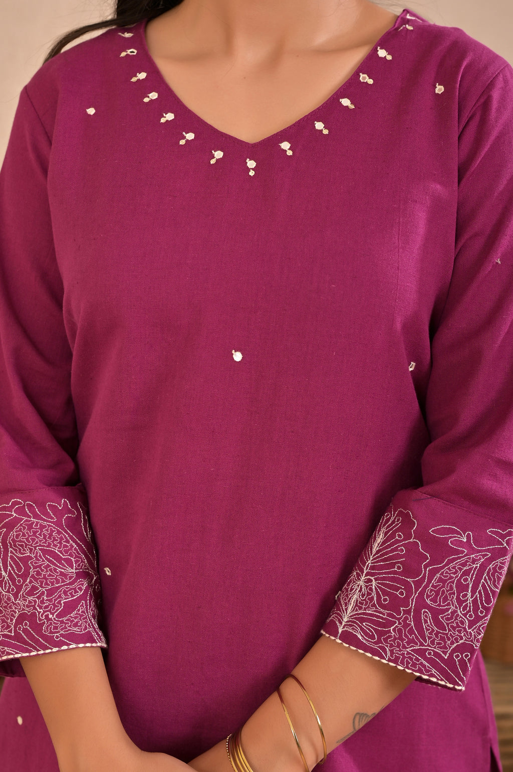 Embroidered Cotton Flex Co-ord Set with Handwork & V-Neck
