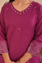 Embroidered Cotton Flex Co-ord Set with Handwork & V-Neck