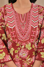 Women’s Floral Print A-Line Kurta Pant Dupatta Set with Embroidered Yoke