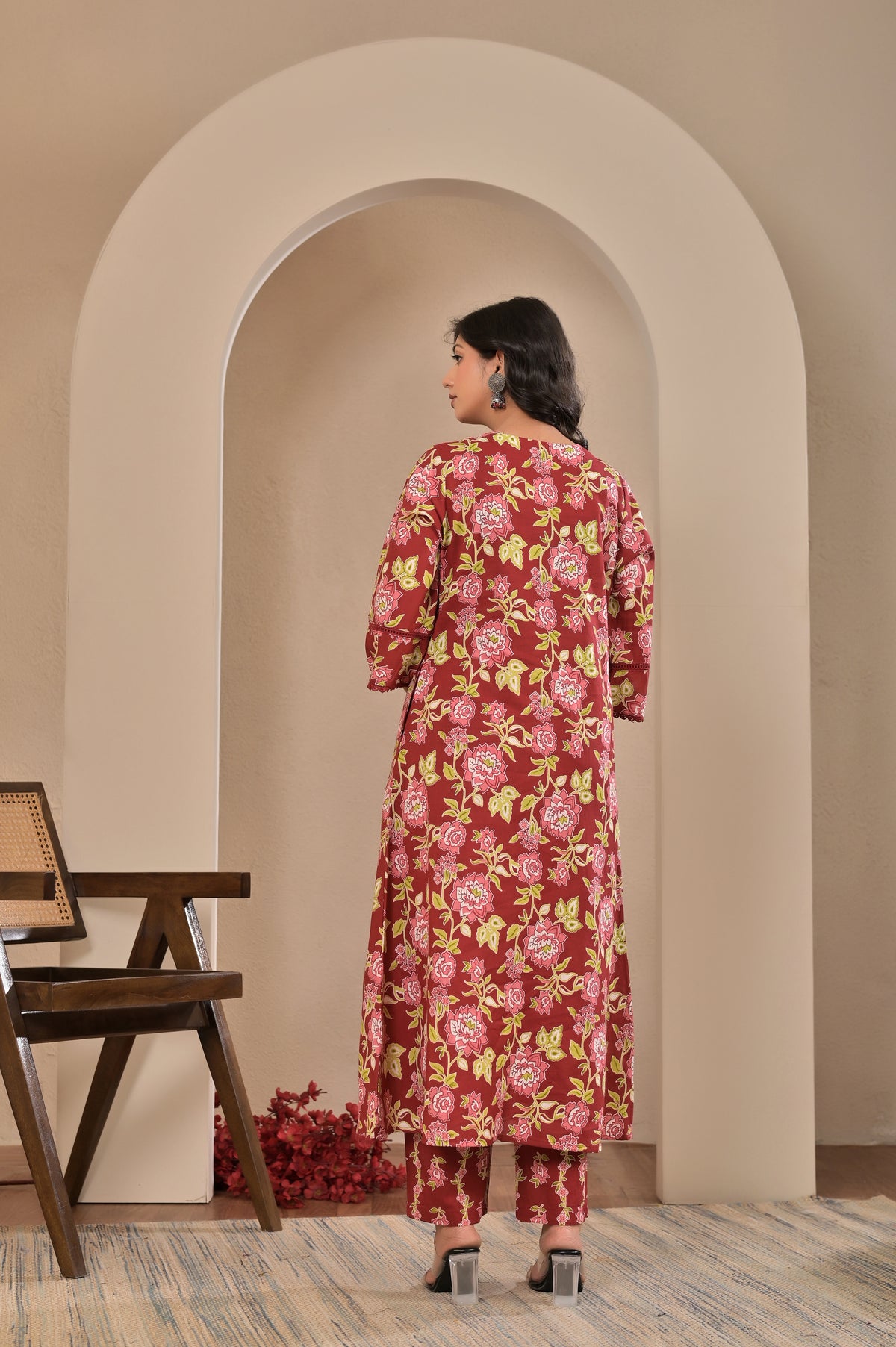 Women’s Floral Print A-Line Kurta Pant Dupatta Set with Embroidered Yoke