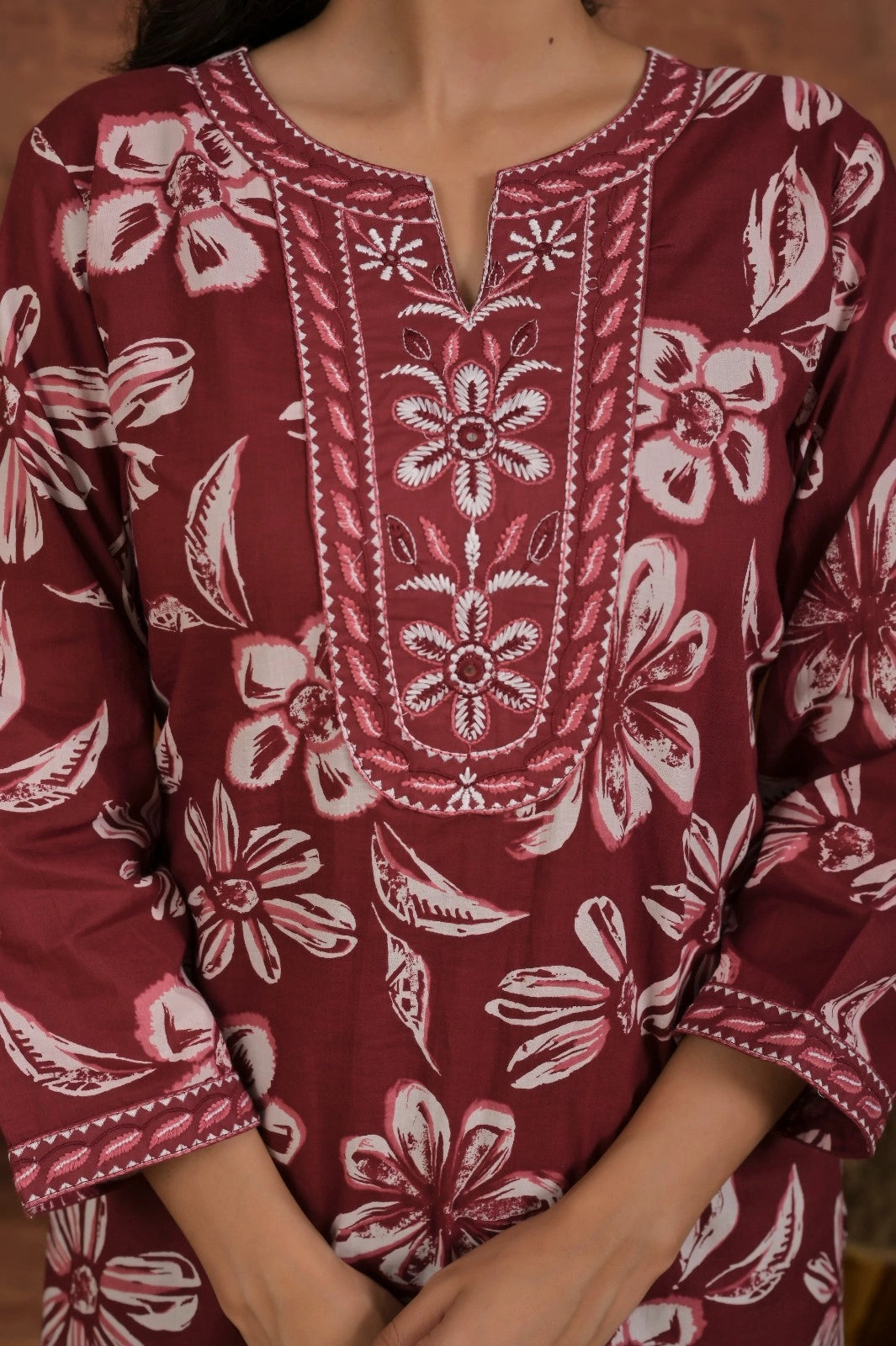 Women’s Printed Straight Kurta Set with Embroidered Yoke