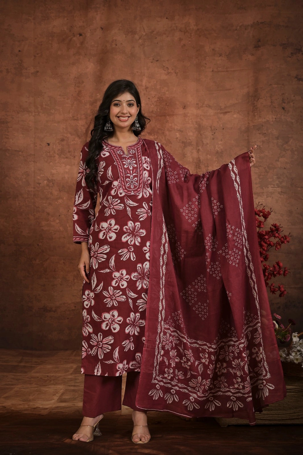 Women’s Printed Straight Kurta Set with Embroidered Yoke
