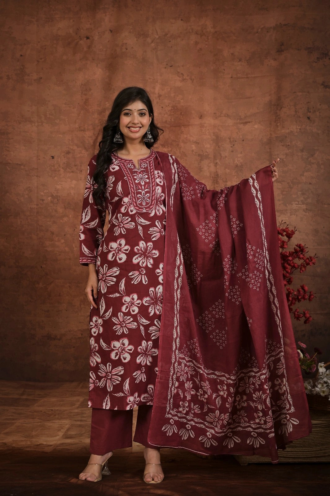 Women’s Printed Straight Kurta Set with Embroidered Yoke