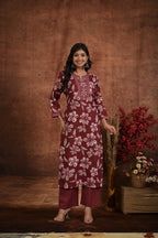 Women’s Printed Straight Kurta Set with Embroidered Yoke