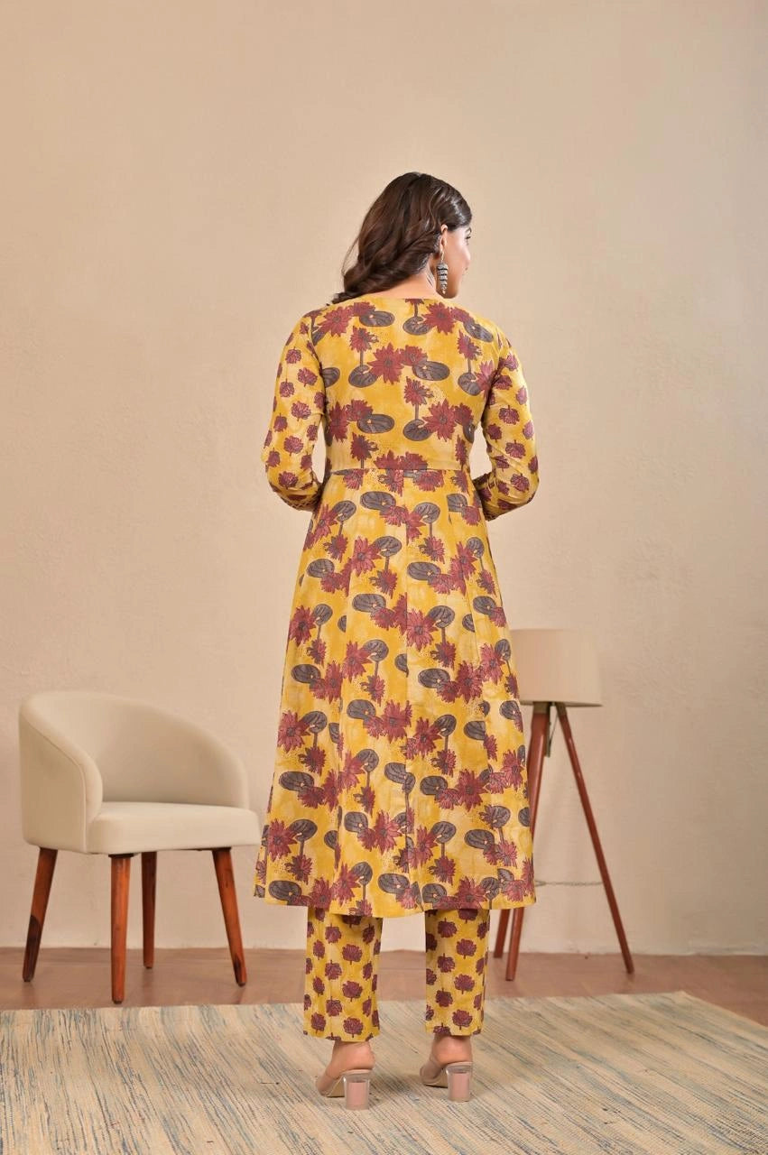 Women’s Anarkali Printed Kurta Set with Embroidered Yoke & Dupatta