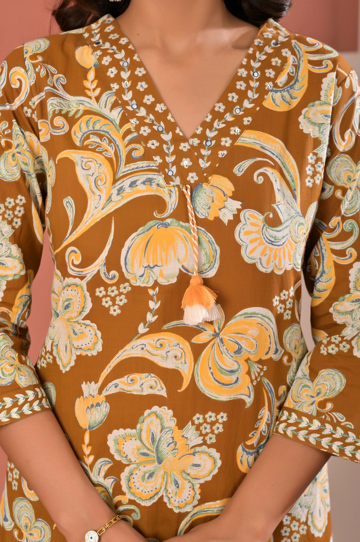 Women’s Floral Print A-Line Kurta Pant Dupatta Set with Handwork