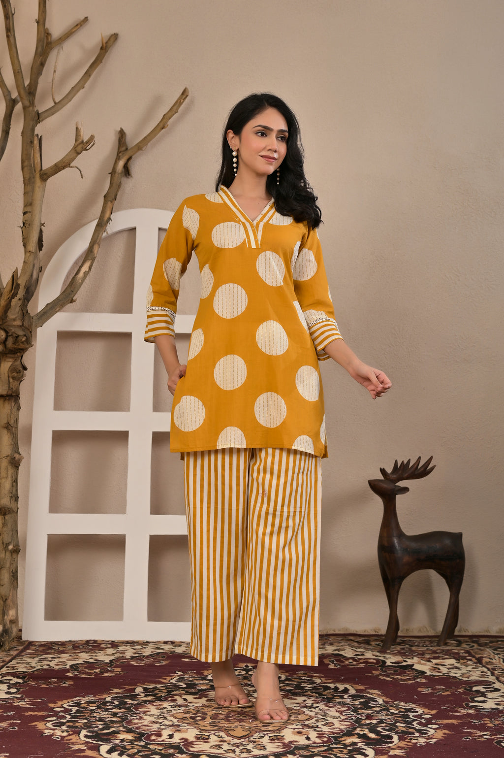 Women’s Geometric Printed Co-ord Set with Neckline Handwork