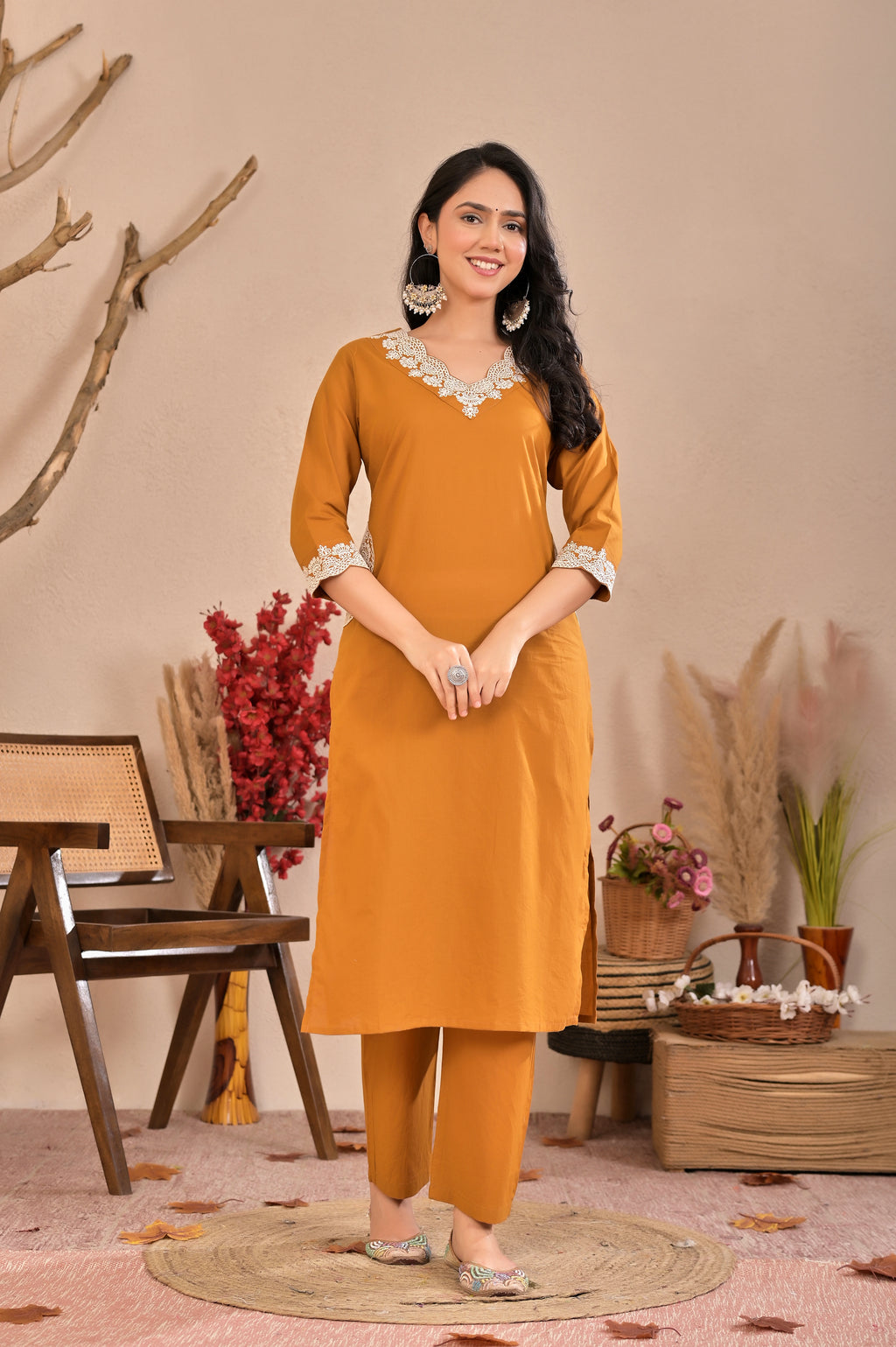 Women’s Straight Embroidered Kurta Pant Dupatta Set
