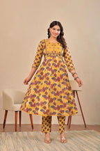Women’s Anarkali Printed Kurta Set with Embroidered Yoke & Dupatta