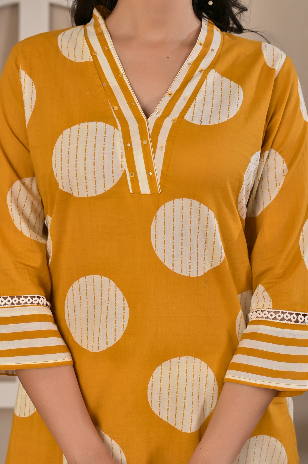 Women’s Geometric Printed Co-ord Set with Neckline Handwork