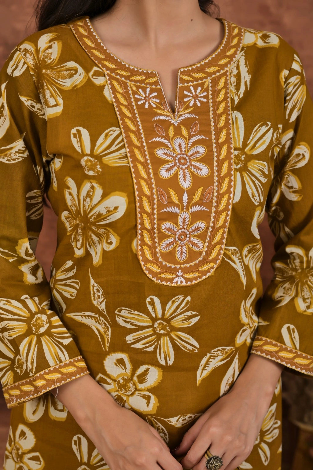 Women’s Printed Straight Kurta Set with Embroidered Yoke