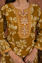 Women’s Printed Straight Kurta Set with Embroidered Yoke