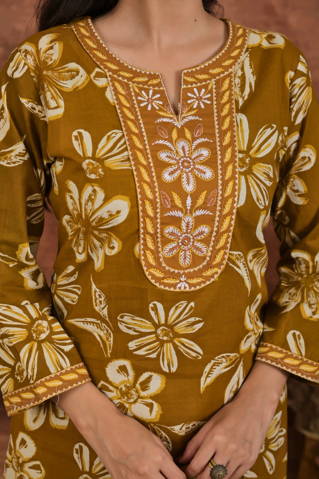 Women’s Printed Straight Kurta Set with Embroidered Yoke