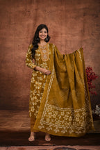Women’s Printed Straight Kurta Set with Embroidered Yoke