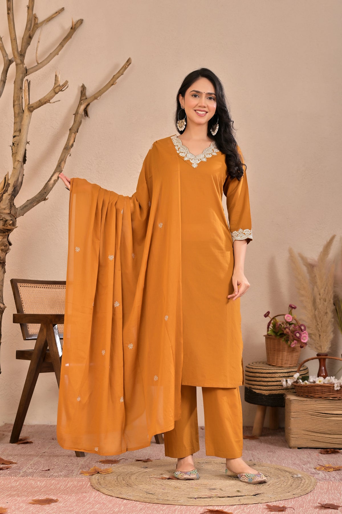 Women’s Straight Embroidered Kurta Pant Dupatta Set