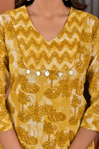 Women’s Printed A-Line Kurta Pant Dupatta Set with Handworked Neckline