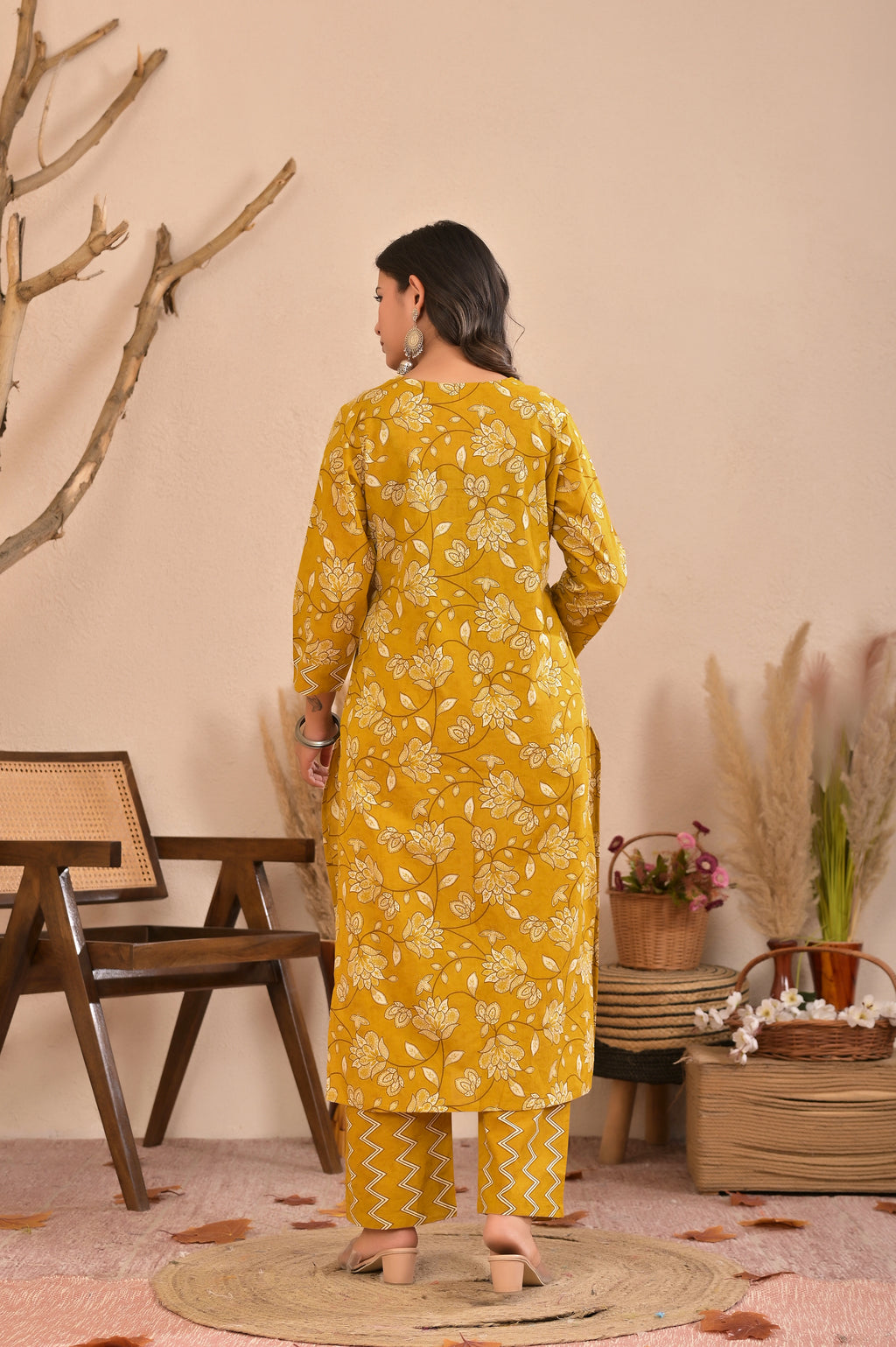 Women’s Straight Printed Kurta Pant Dupatta Set with Handworked Yoke & Tassels