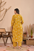 Women’s Straight Printed Kurta Pant Dupatta Set with Handworked Yoke & Tassels