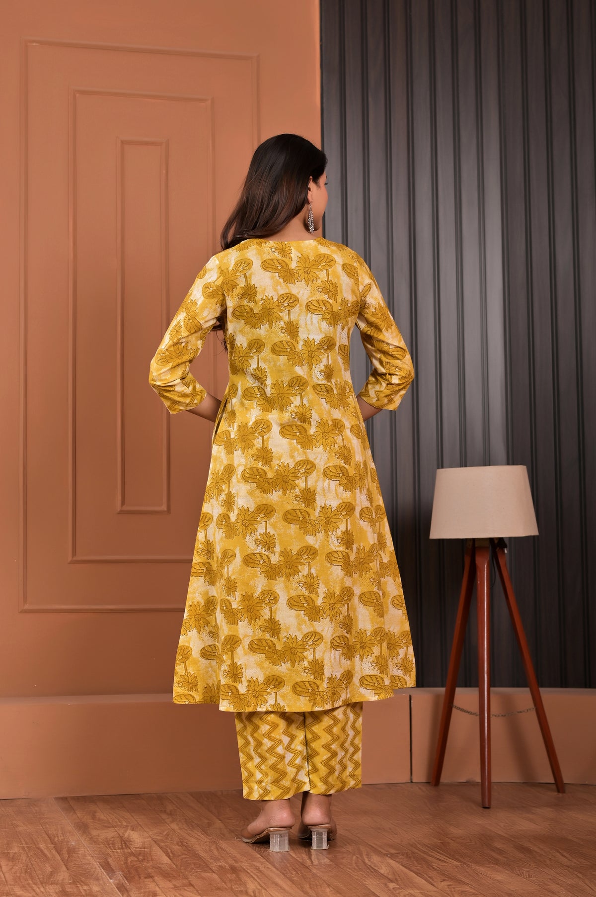 Women’s Printed A-Line Kurta Pant Dupatta Set with Handworked Neckline