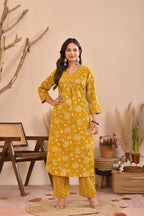 Women’s Straight Printed Kurta Pant Dupatta Set with Handworked Yoke & Tassels