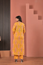 Women’s Straight Printed Kurta Pant Dupatta Set with Neckline Embroidery & Tassels