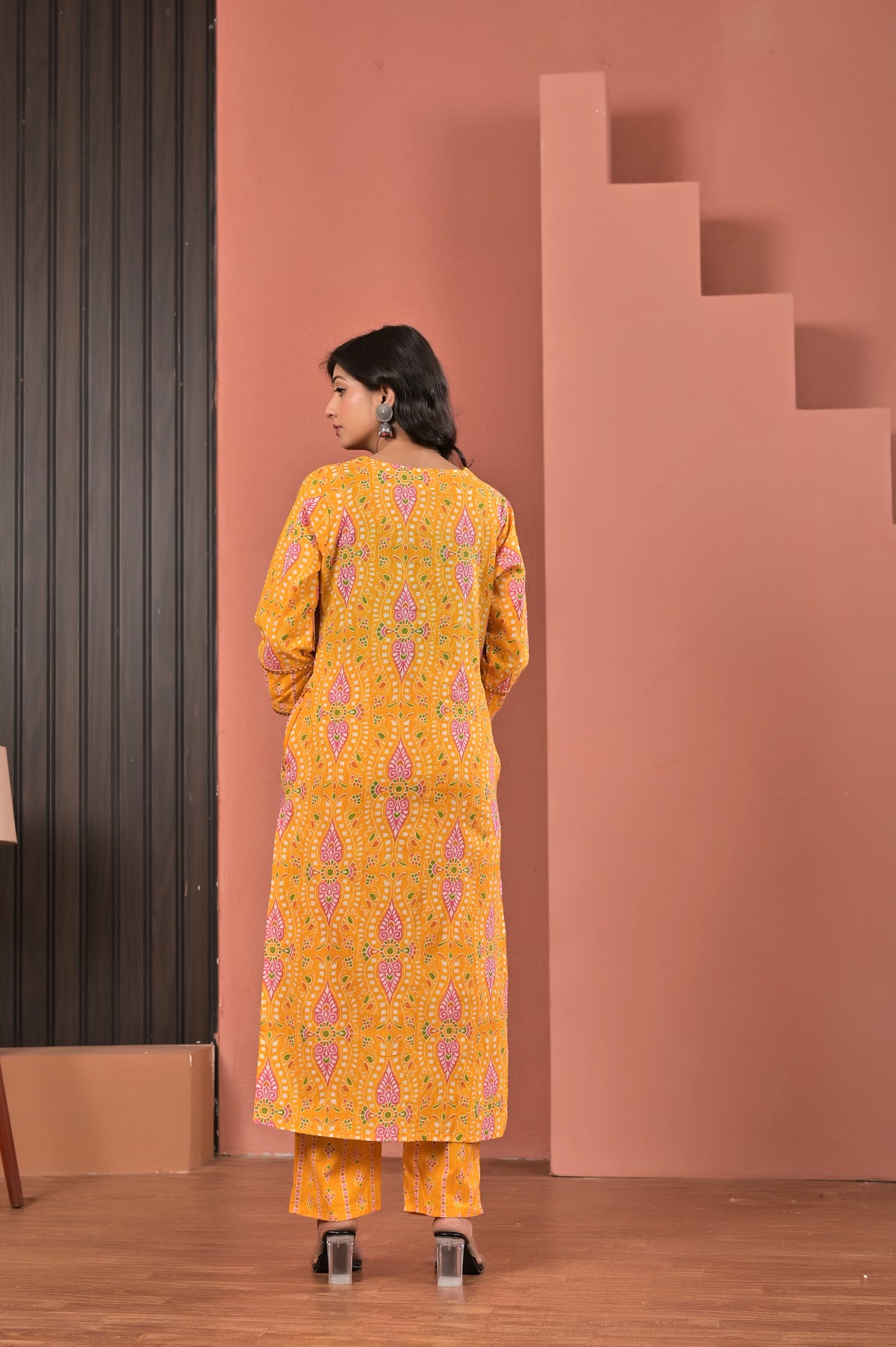 Women’s Straight Printed Kurta Pant Dupatta Set with Neckline Embroidery & Tassels