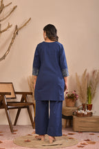 Embroidered Cotton Flex Co-ord Set with Handwork & V-Neck