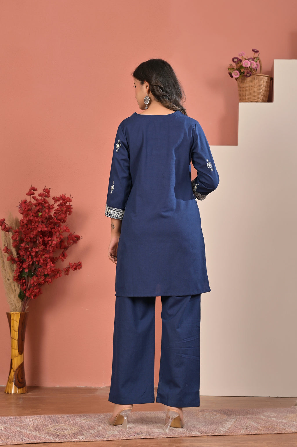 Women’s Cotton Flex Embroidered Kurta Pant Co-ord Set