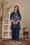 Women’s Floral Embroidered Kurta Pant Co-ord Set with 3/4 Sleeves