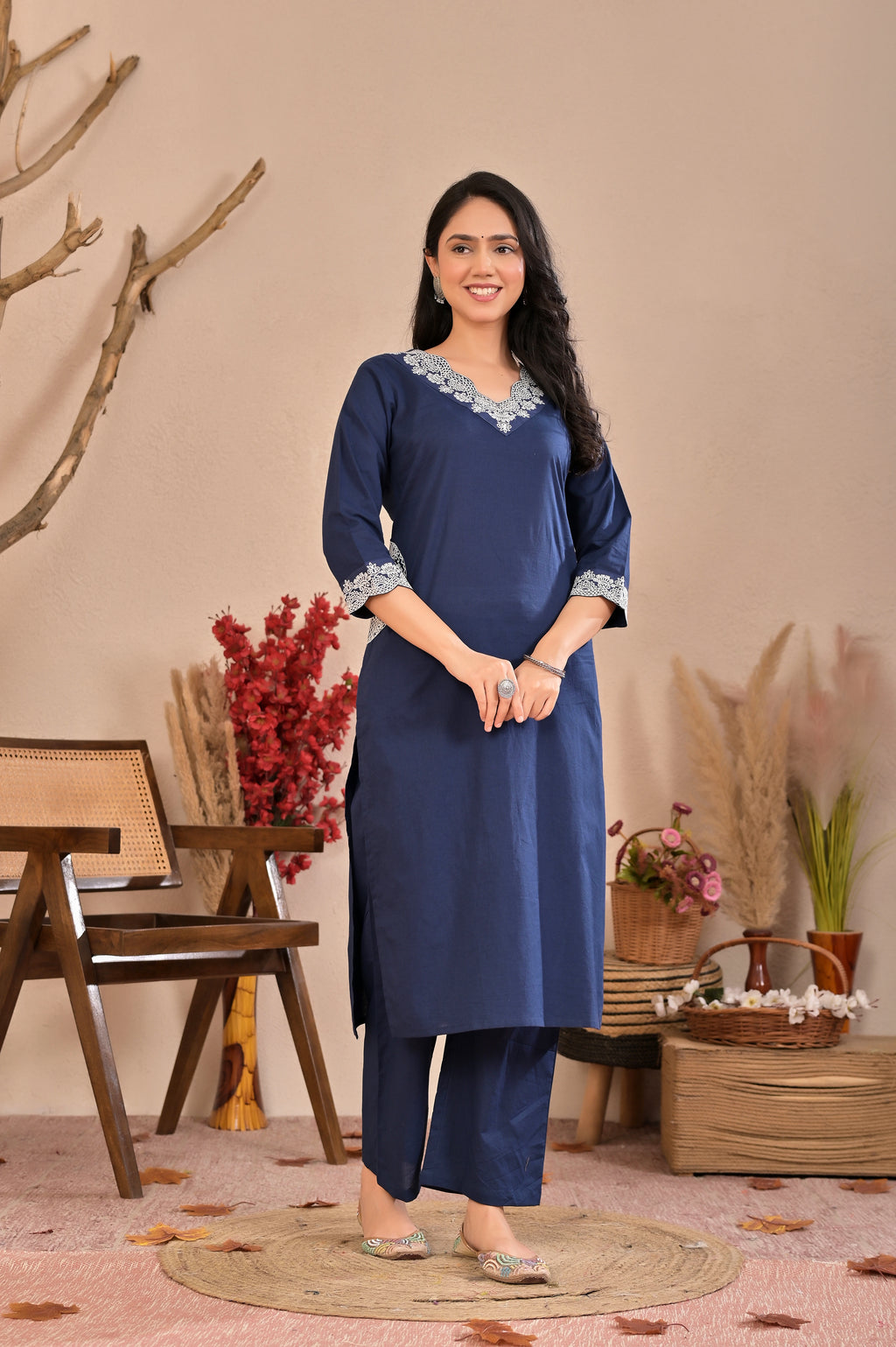 Women’s Straight Embroidered Kurta Pant Dupatta Set