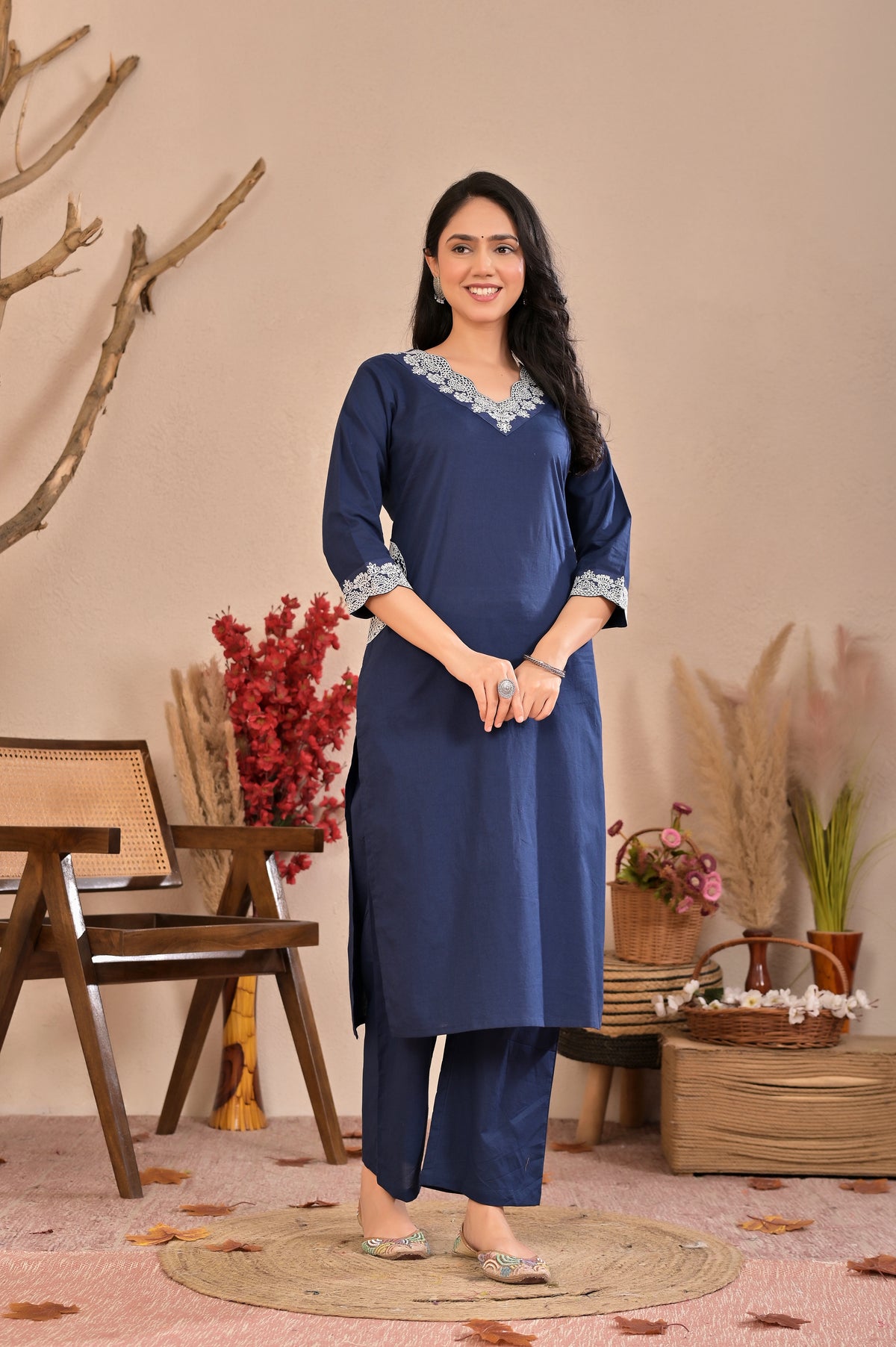Women’s Straight Embroidered Kurta Pant Dupatta Set