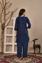 Women’s Floral Embroidered Kurta Pant Co-ord Set with 3/4 Sleeves